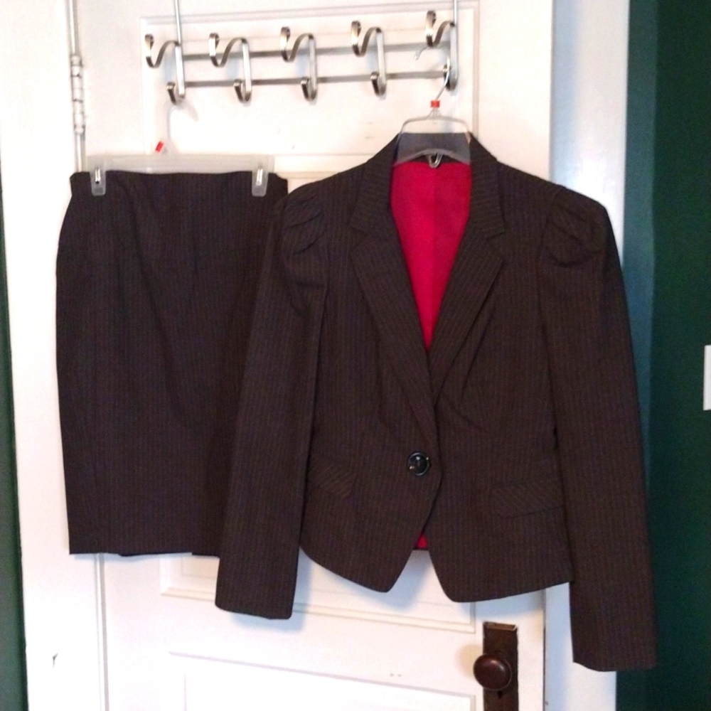 Pink and gray pinstriped suit